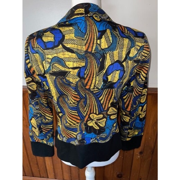 Womens‎ Harve Benard Open Front Tapestry Blue Black Yellow Blazer Size 8 - Picture 6 of 7